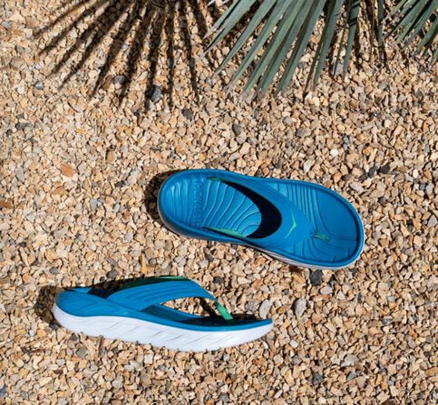 Hoka One One Mens Sandals - ORA Recovery Flip - Blue/White - DNCU57063